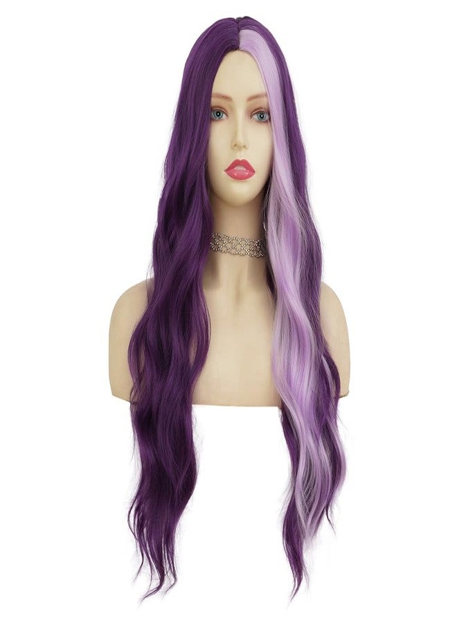 تسيسيس شعر مستعار من تسيسيس باللون البنفسجي الداكن للنساء، طويل ومجعد ومموج، طبيعي، فرق في المنتصف، شعر مميز، مناسب للحفلات والهالوين والكوسبلاي (مزيج من البنفسجي الفاتح) - Image 2